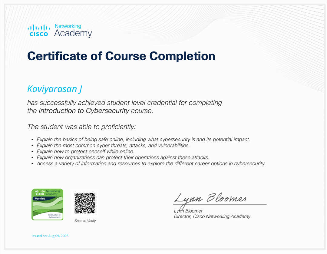 Introduction to Cybersecurity Certificate